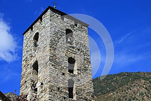 The Bell tower of St. Stephen's Church of St. Stephen in Andorra la Vella, Principality of Andorra. photo